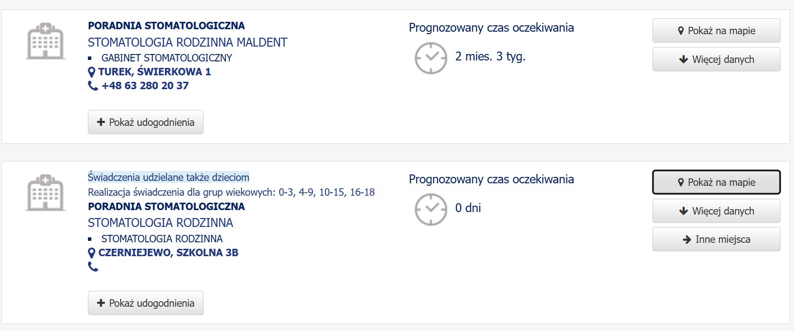 Brak numeru telefonu do poradni w Czerniejewie - informator ITL NFZ